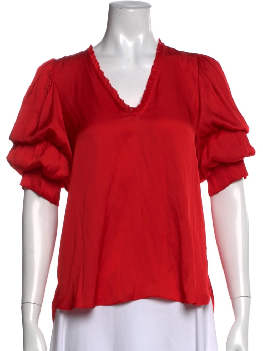 ZADIG & VOLTAIRE Red V-Neck Satin Puff Sleeve Blouse Size S